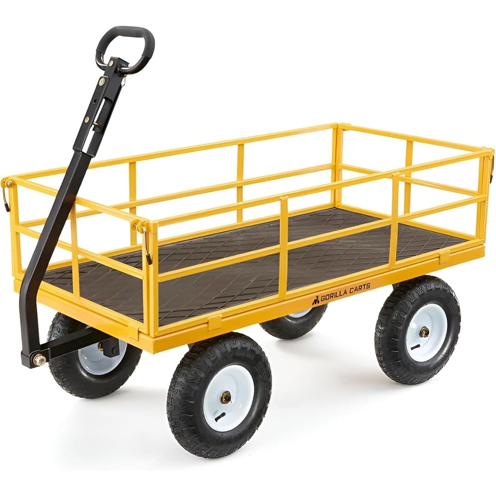 Heavy Equipment Yard - รถเข็นสวนแบบพับได้สำหรับงานหนัก บรรทุกได้ 1200 ปอนด์ สีเหลือง -